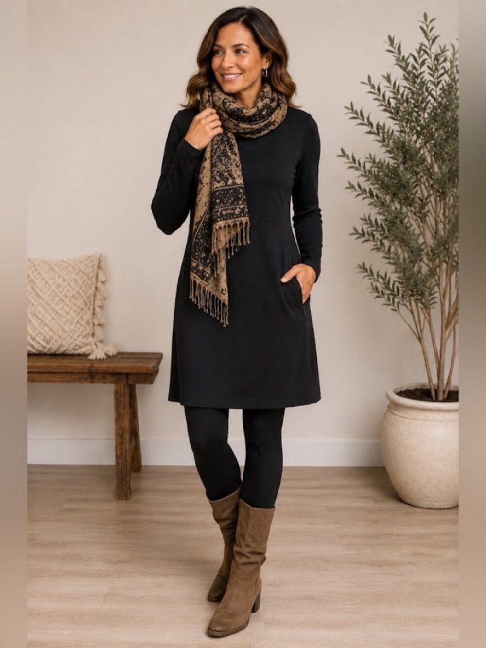 NWOT Duluth Trading Co. Wearwithall Ponte Knit Long Sleeve Black Dress XL